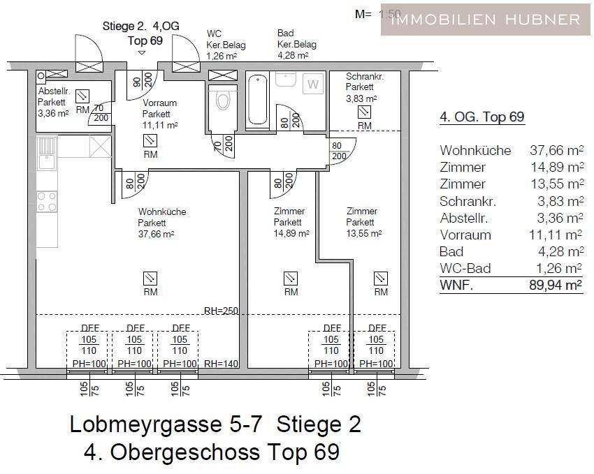 Grundriss Top 69 mit Raumgrößen