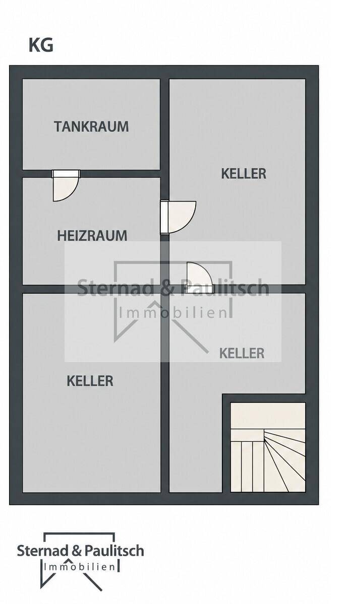Grundriss des Kellergeschosses mit Tankraum, Heizraum und mehreren Kellerräumen.