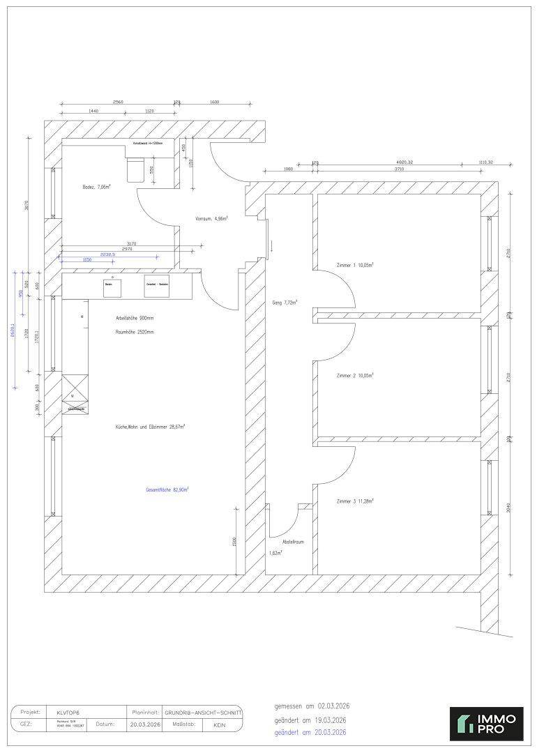 Grundriss der Wohnung mit Raumaufteilung und Flächenangaben.