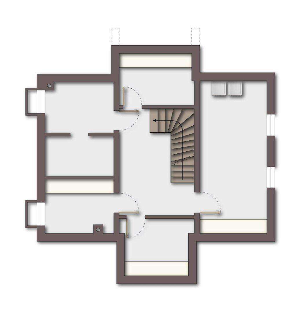 Grundriss des Dachgeschosses mit offenem Bereich, ideal für Ausbau oder Lagerung.