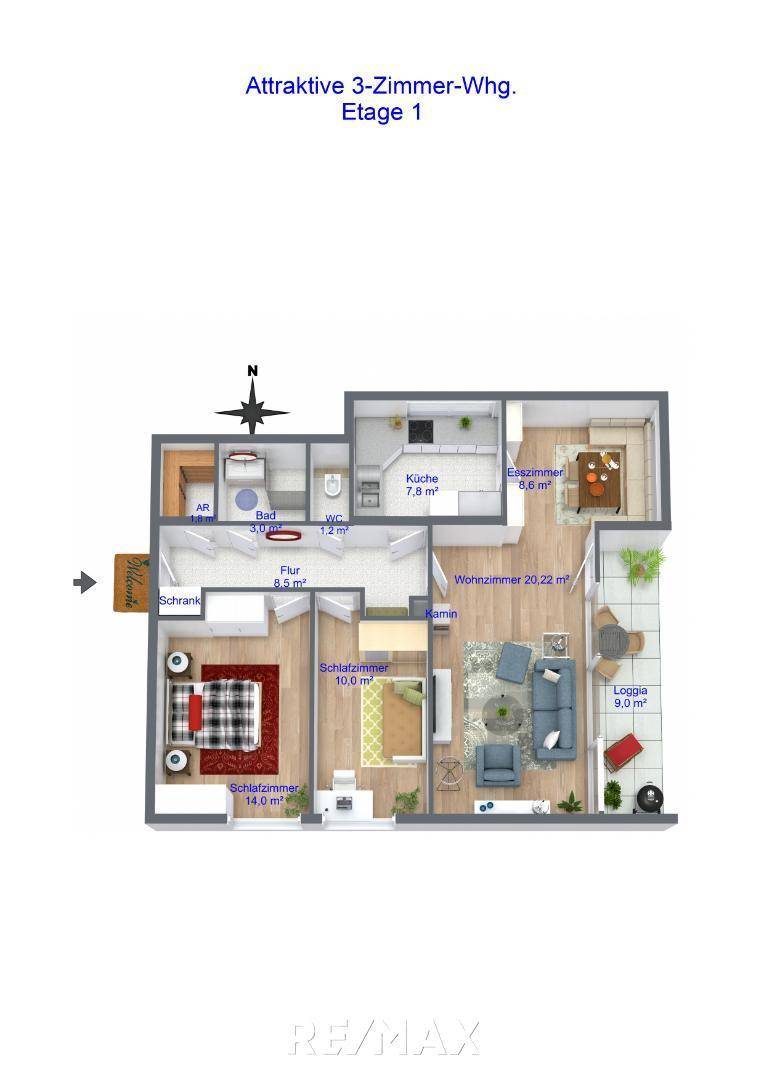 Attraktive 3-Zimmer-Whg. 3D Floor Plan