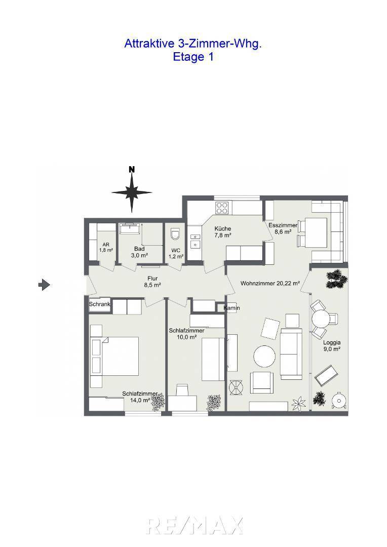 Attraktive 3-Zimmer-Whg. 2D Floor Plan