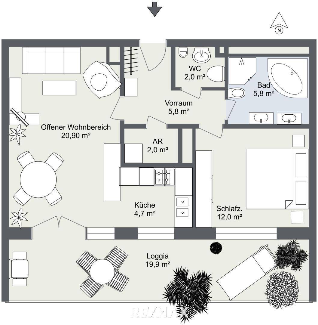 Luxus-Appartement mit Terrasse 19m² 2D