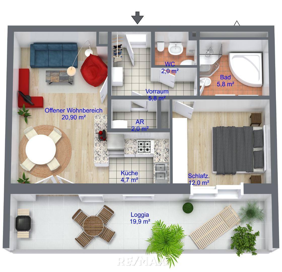 Luxus-Appartement mit Terrasse 19m², 3D