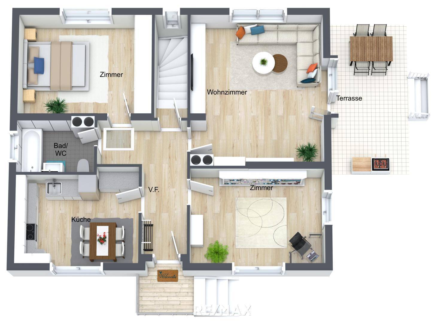 3D Grundriss mit Möblierungsvorschlag