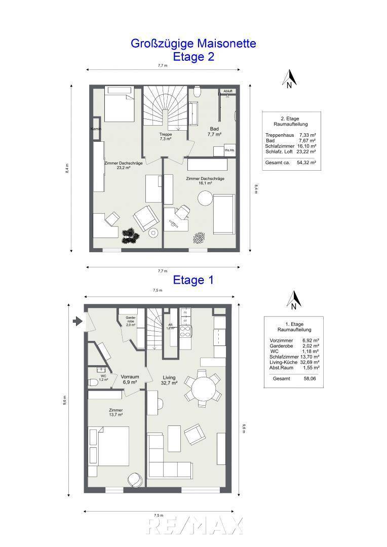 Großzügige Maisonette - 2D, 1.+2.Etage, 28.7.24