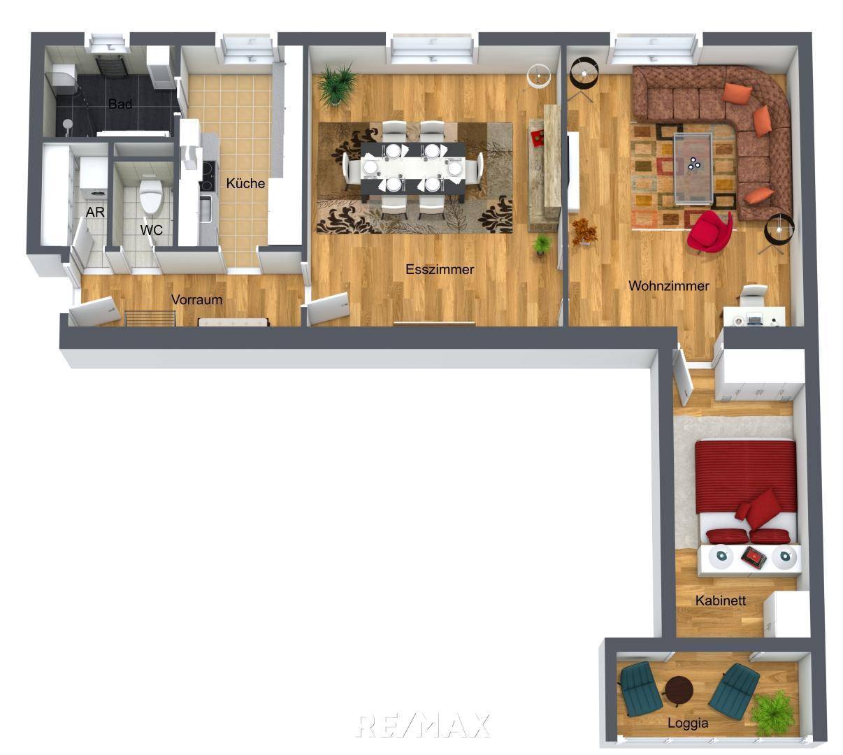 Grundriss 3D möbliert