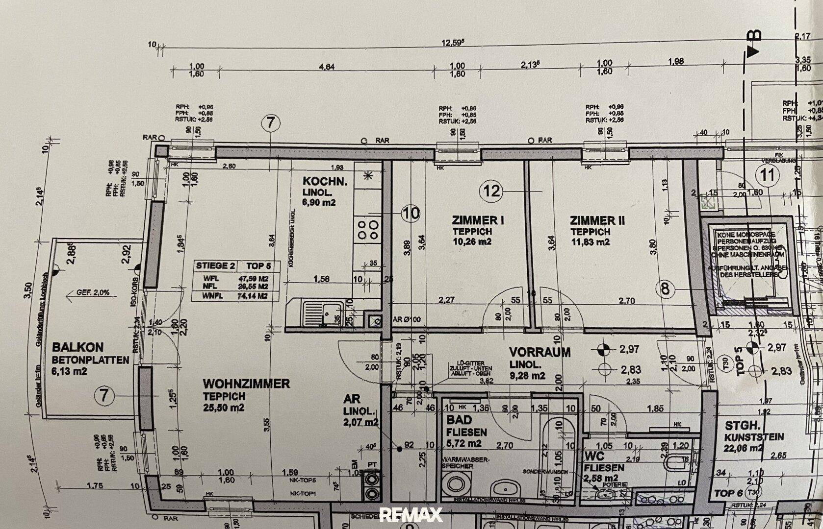 Detaillierter Grundriss der Wohnung mit Raumaufteilung und Flächenangaben.