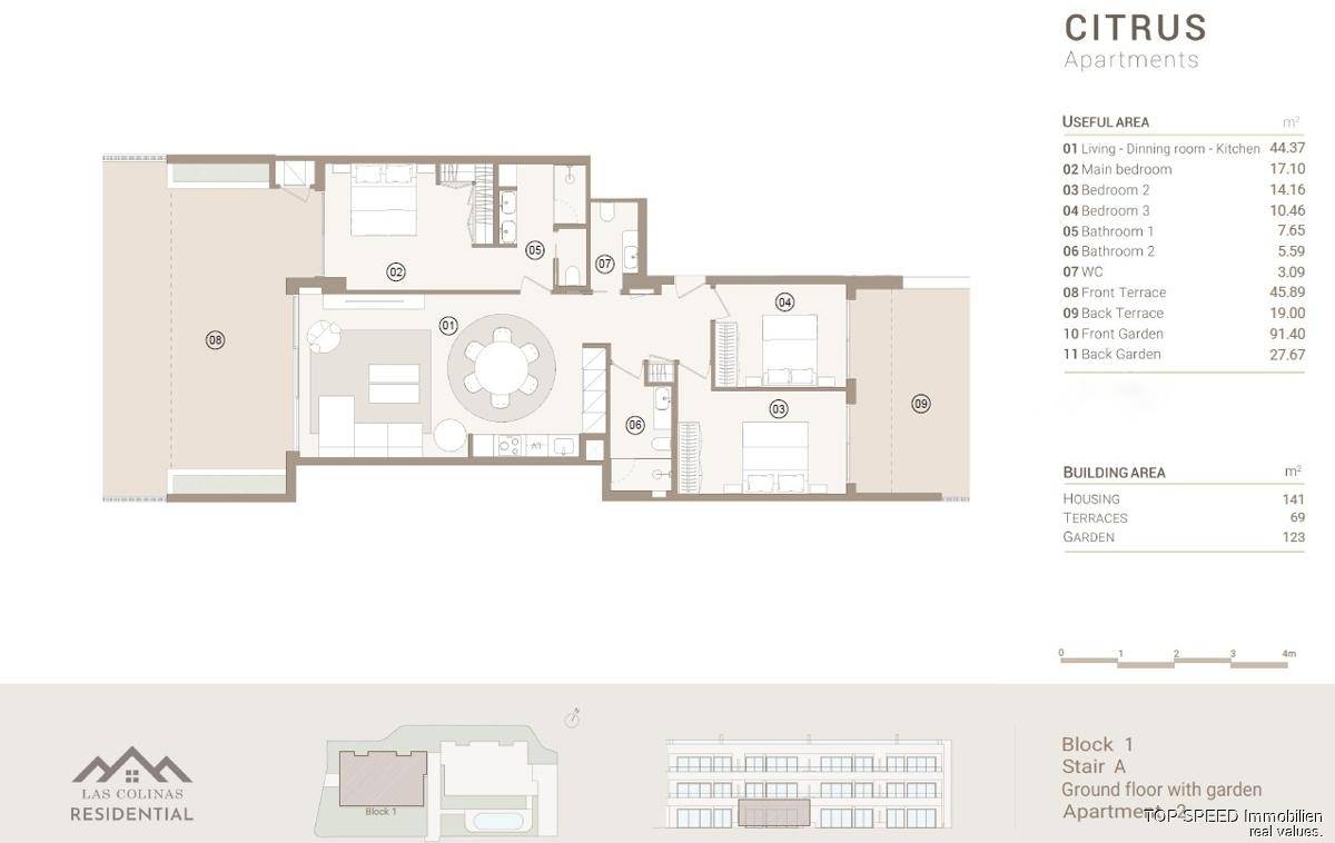 Detaillierter Grundriss einer Wohnung mit Aufteilung der Räume und Flächenangaben.