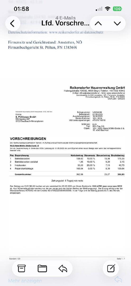 BK Vorschreibung