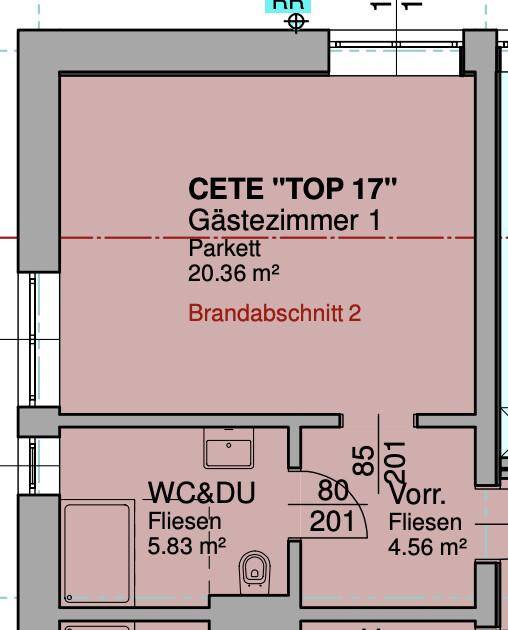 Grundriss zeigt ein Gästezimmer, ein Bad mit Dusche und einen praktischen Abstellraum.