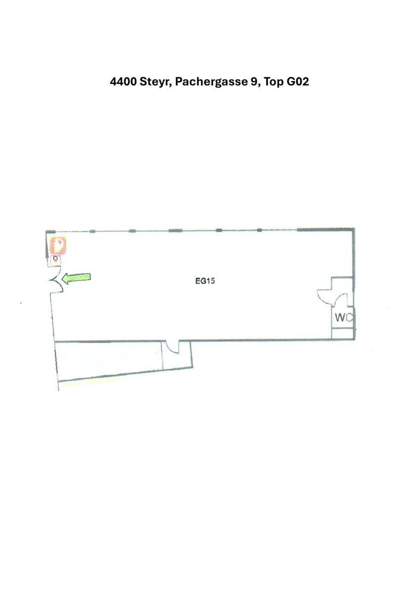 Einfacher Grundriss des Erdgeschosses mit einem großen Raum und separatem WC.