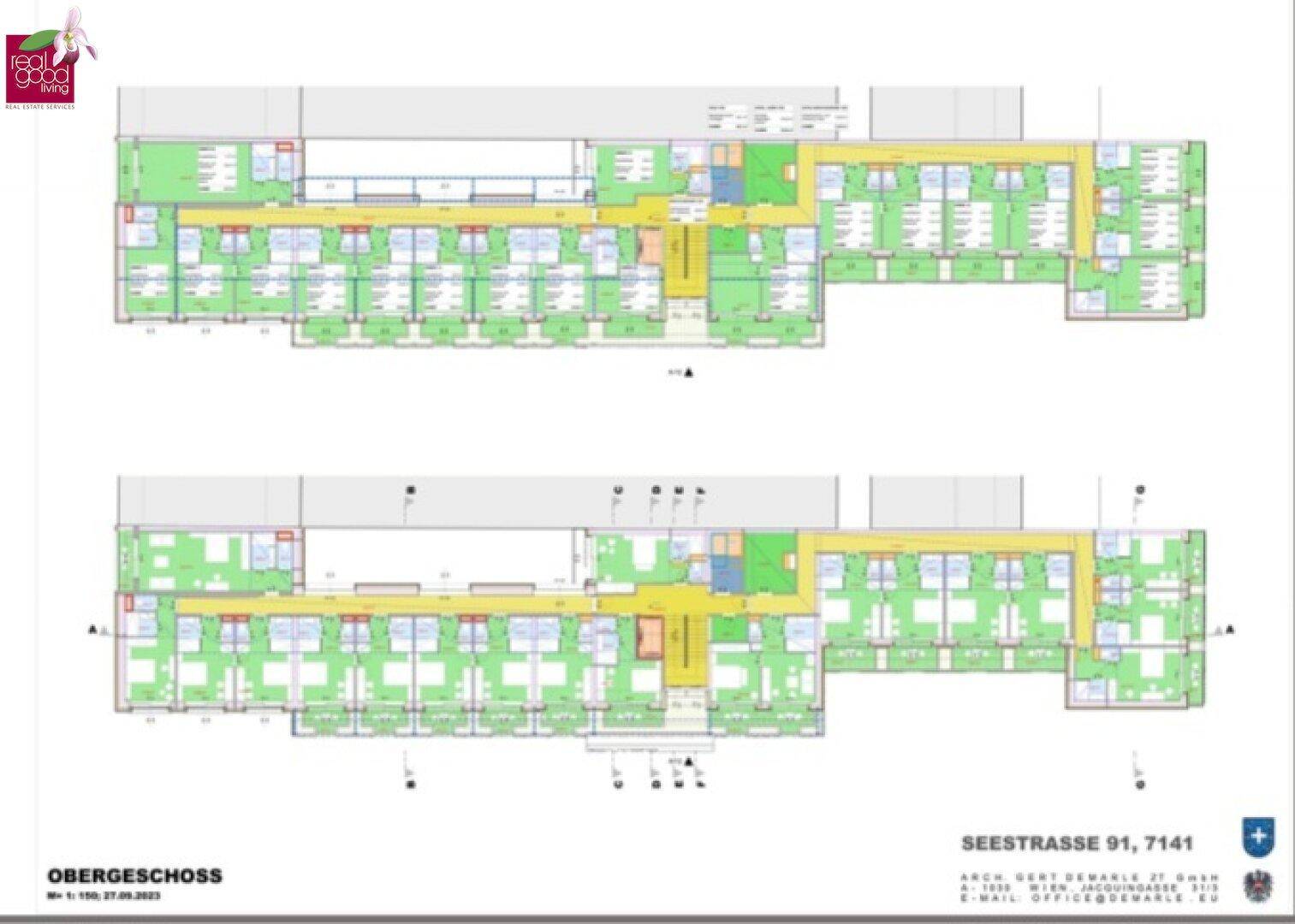 Übersichtliche Grundrisspläne des Obergeschosses mit zahlreichen Zimmern und Fluren.