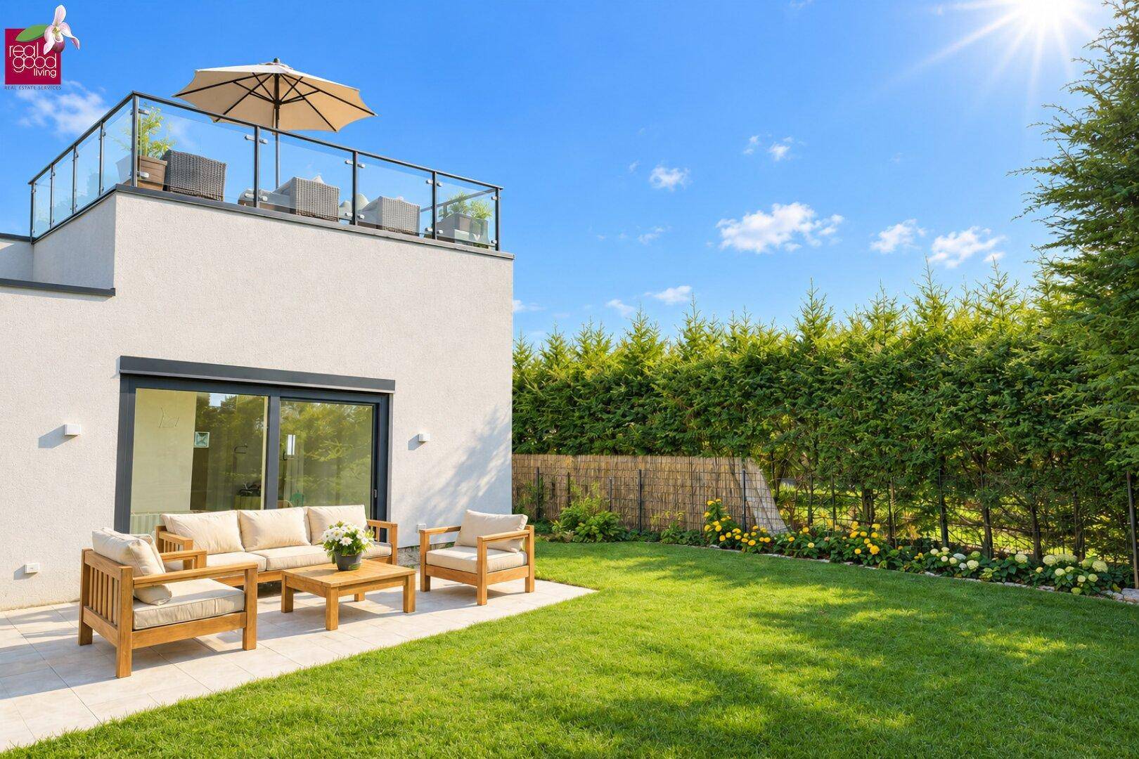 FAMILIENTRAUM IN 1210 WIEN – MODERNE DOPPELHAUSHÄLFTE AUF EIGENGRUND MIT GARTEN, BALKON, 2 DACHTERRASSEN &amp; PKW-STELLPLATZ | ERSTBEZUG