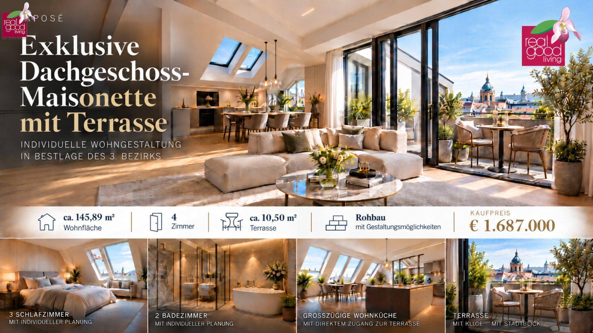 EXKLUSIVE DG-MAISONETTE ,145,89 m² ,TERRASSE, BLICK ZUM STEPHANSDOM, INDIVIDUELLE GESTALTUNG