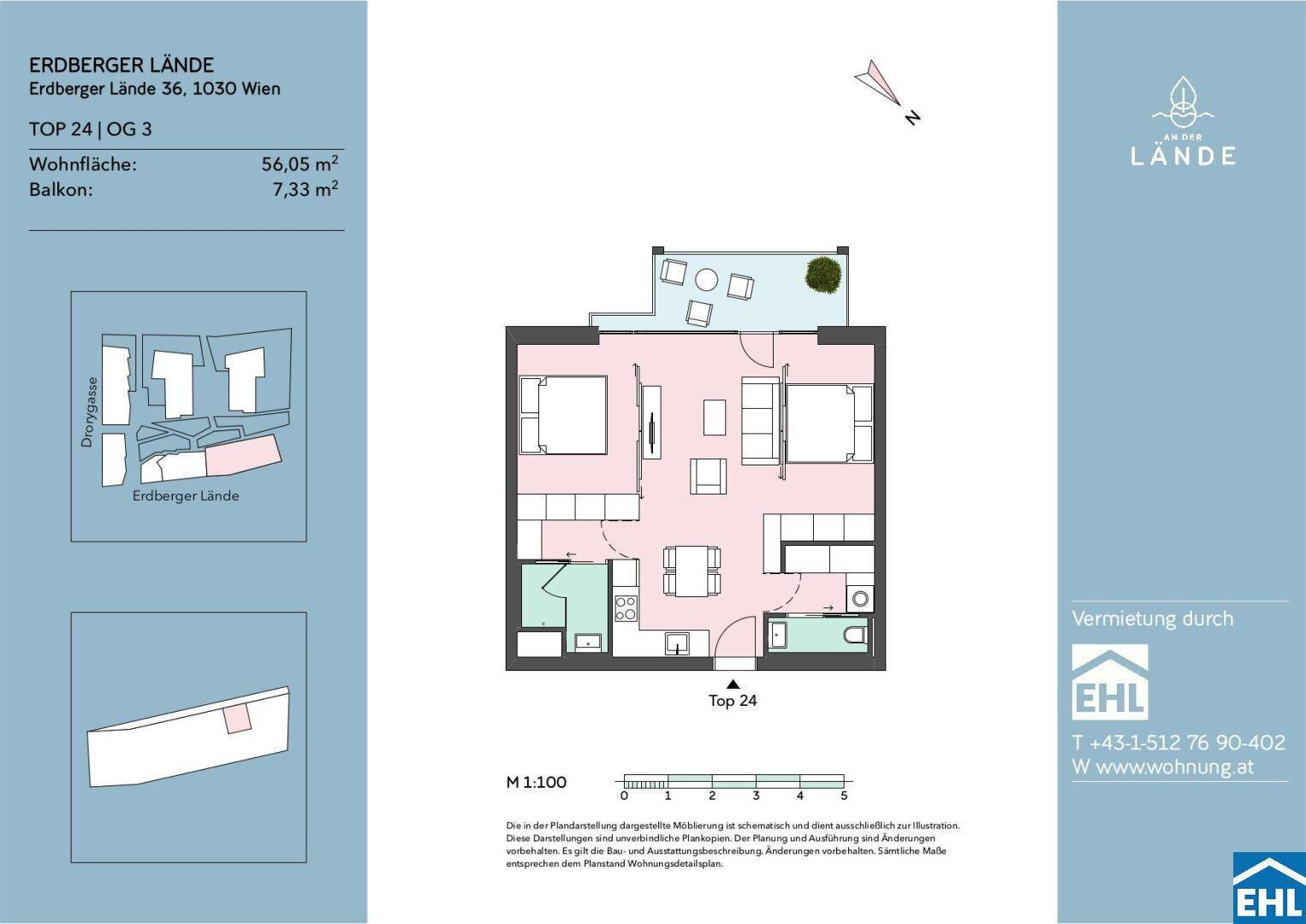 Grundriss einer Wohnung mit Balkon und offenem Wohnbereich, inklusive Maßeinheiten.