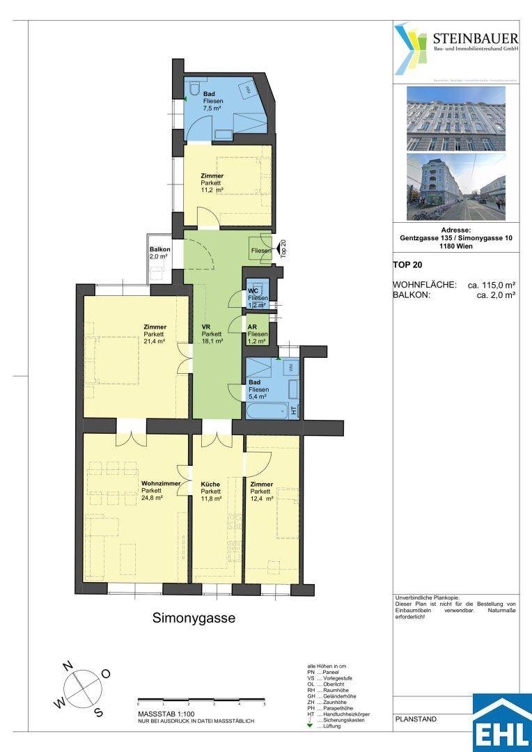 Detaillierter Grundriss einer Wohnung mit mehreren Zimmern, Balkon und klarer Raumaufteilung.