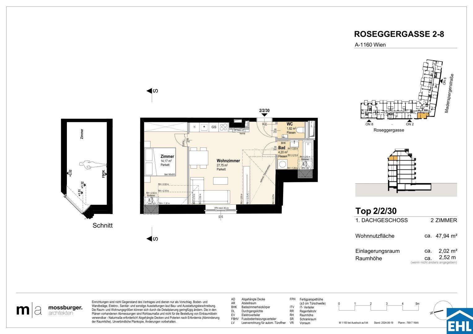 Grundriss einer 2-Zimmer-Wohnung im Dachgeschoss mit 47,94 m² Wohnfläche.