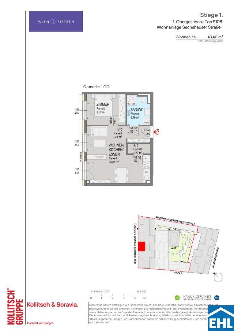 Grundriss einer modernen Wohnung mit offenem Wohn-Essbereich, Balkon und separatem Abstellraum.