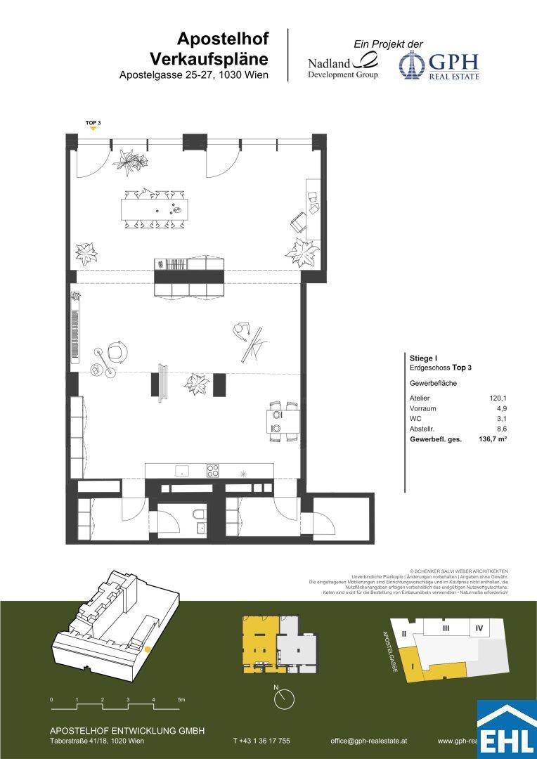 Grundrissplan einer Gewerbefläche im Erdgeschoss mit offenem Layout und separater Toilette.