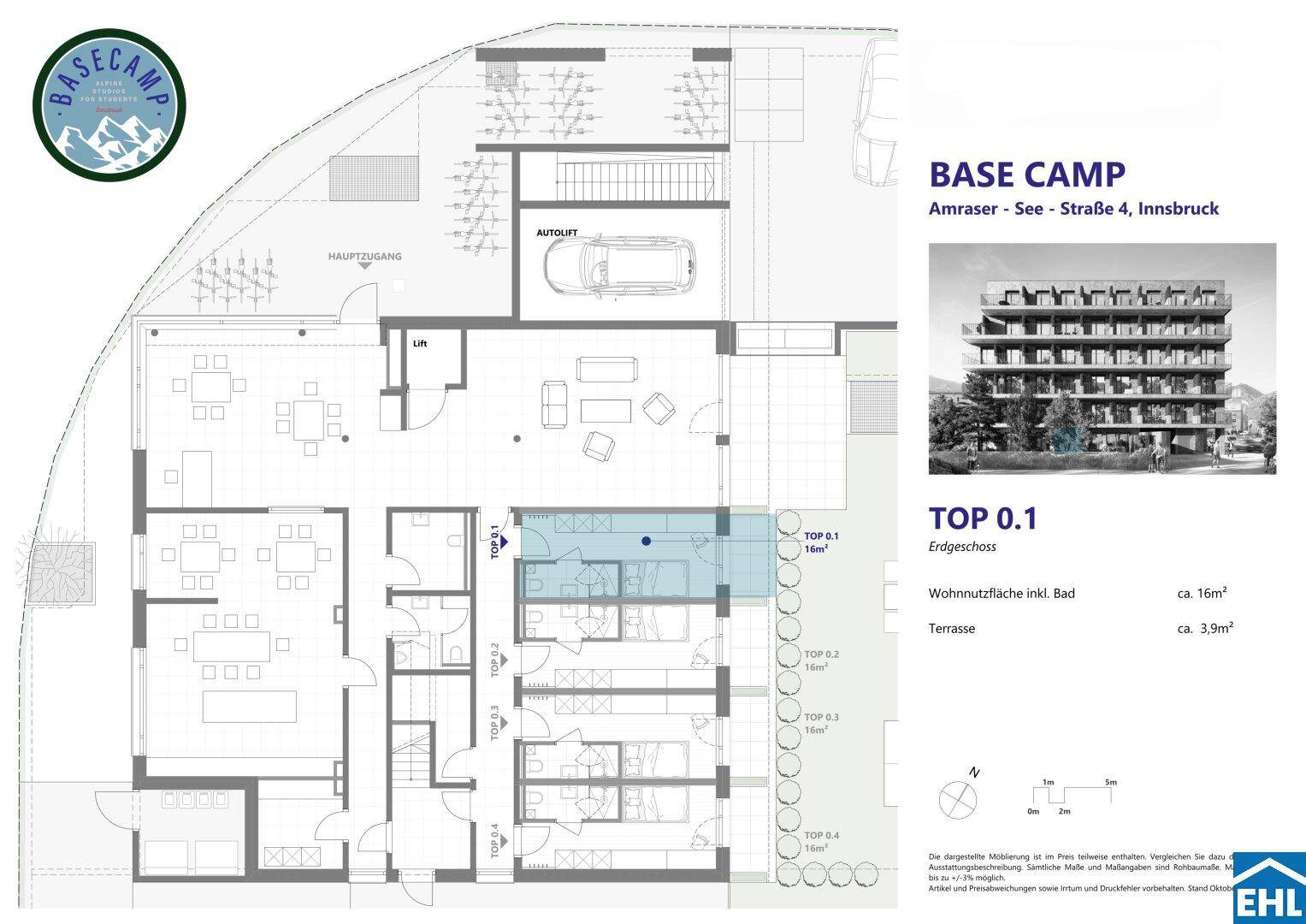 Detaillierter Grundriss des Erdgeschosses mit Wohnflächenangaben und Terrasse.