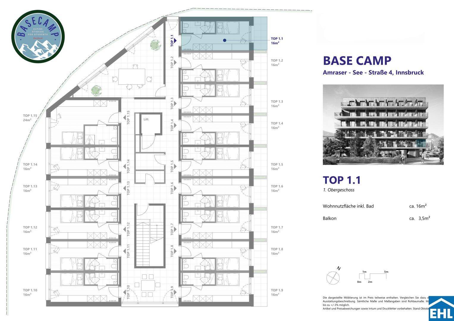 Übersichtlicher Grundriss eines Obergeschosses mit mehreren Wohneinheiten und Balkonen.