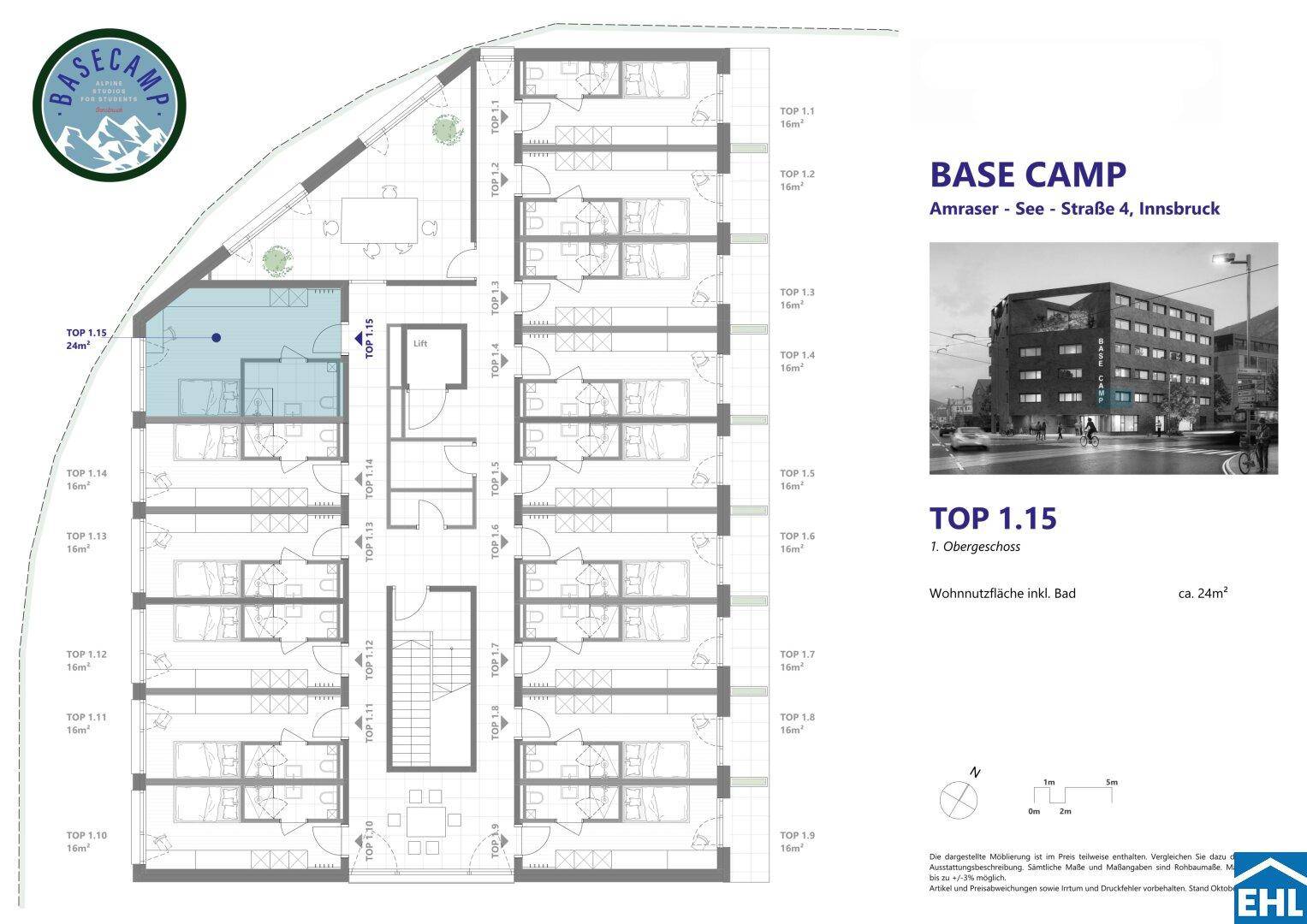 Übersichtlicher Grundriss des Obergeschosses mit mehreren Wohneinheiten und Gemeinschaftsbereichen.
