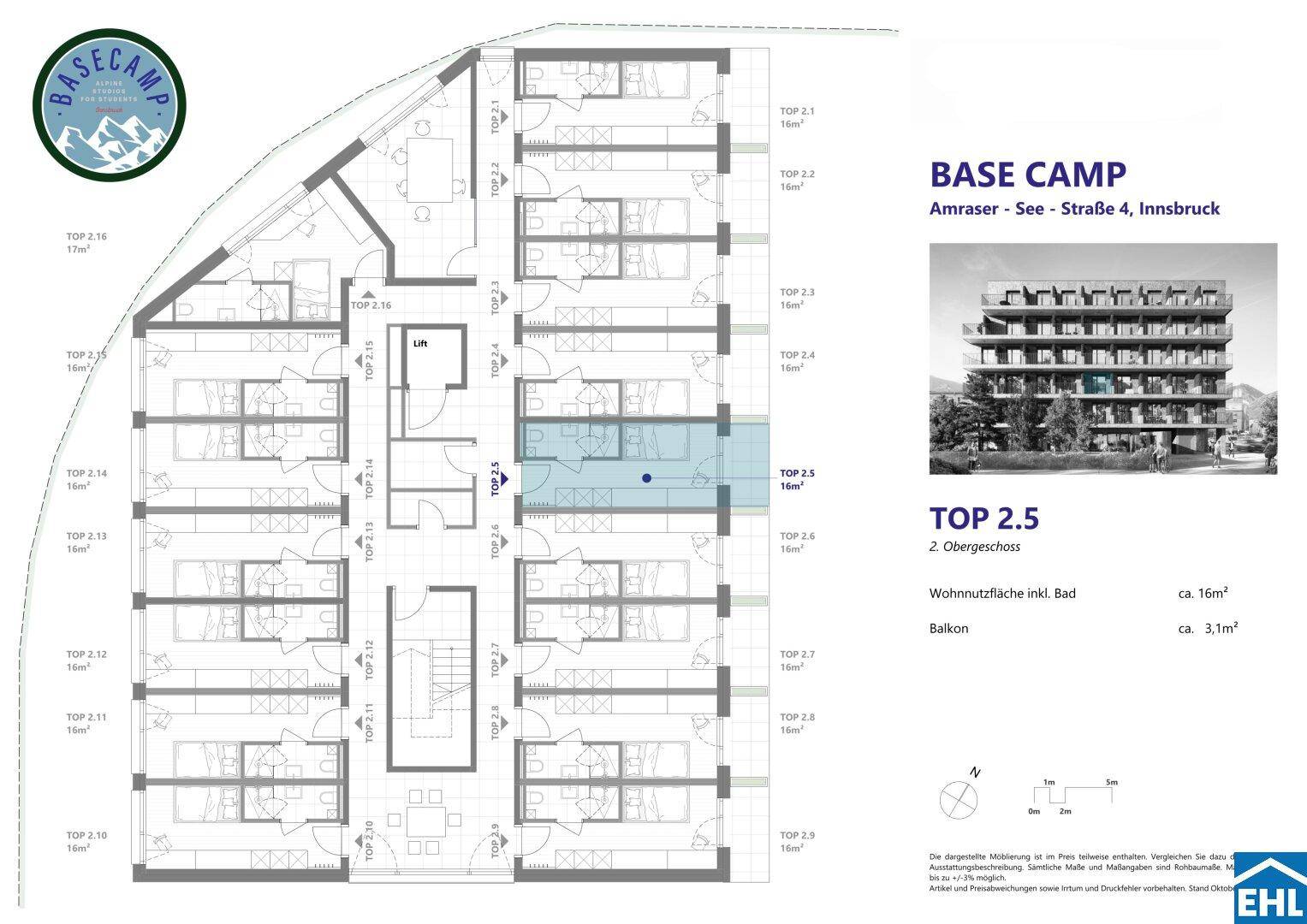 Grundriss des 2. Obergeschosses mit mehreren Wohneinheiten und Balkonen.