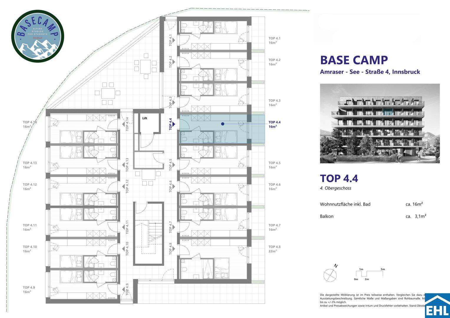 Grundriss eines Obergeschosses mit mehreren Wohneinheiten und Balkonen.