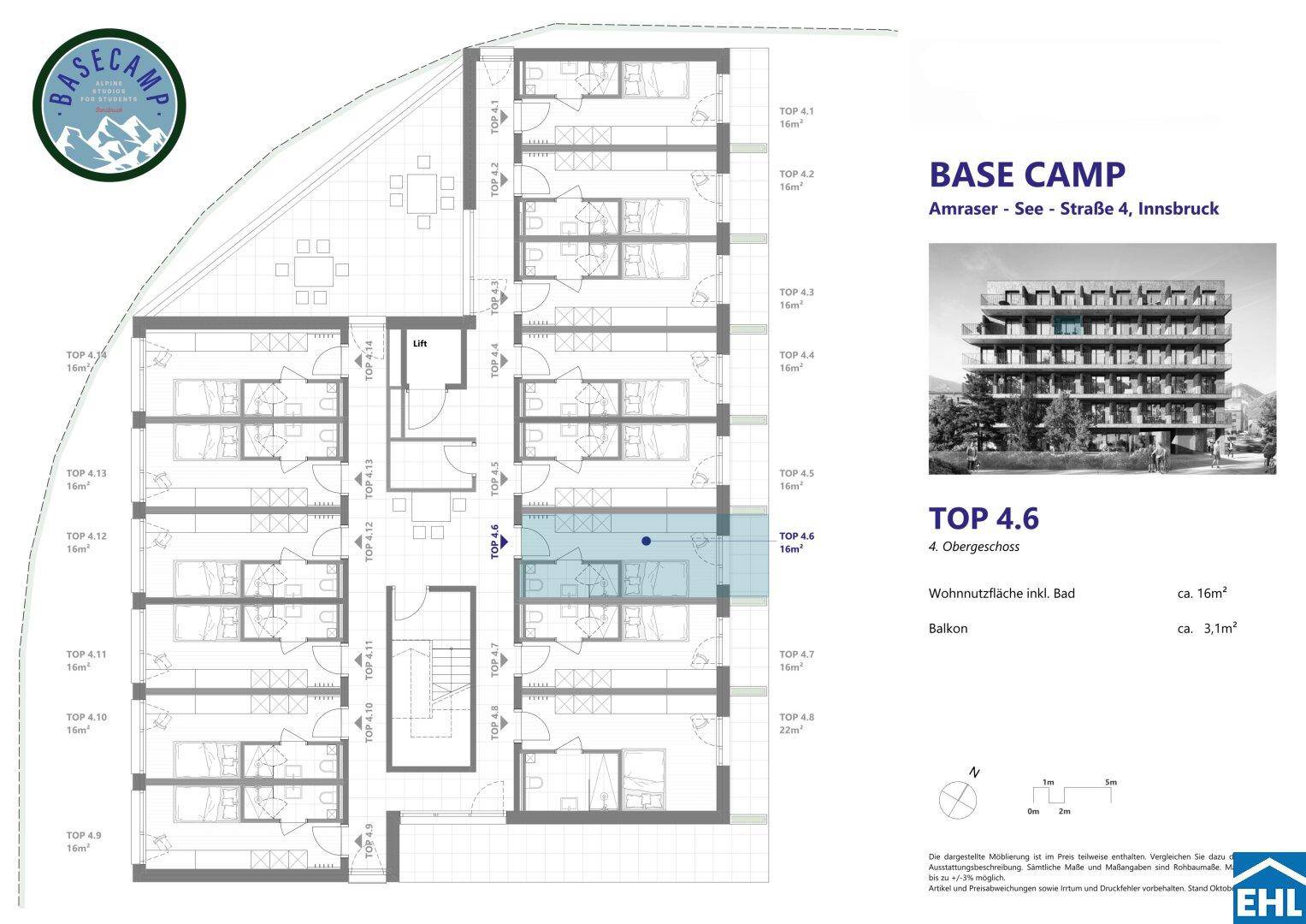 Grundriss eines Obergeschosses mit mehreren Wohneinheiten und Balkonen.