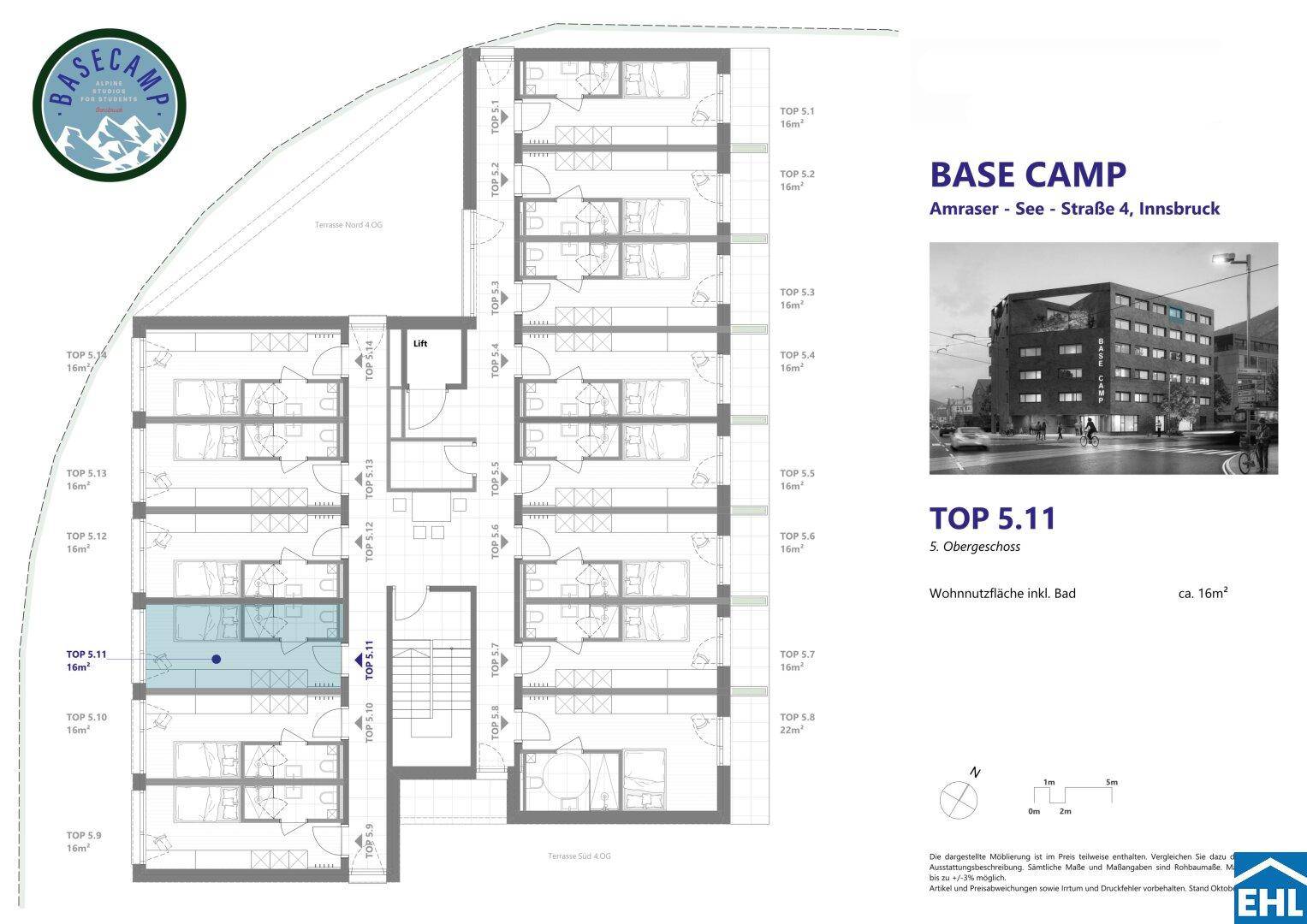 Grundriss eines Obergeschosses mit mehreren Wohneinheiten und Gemeinschaftsbereichen.