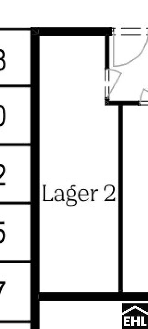 Detailansicht eines Grundrisses, der einen Lagerraum mit Türöffnung zeigt.
