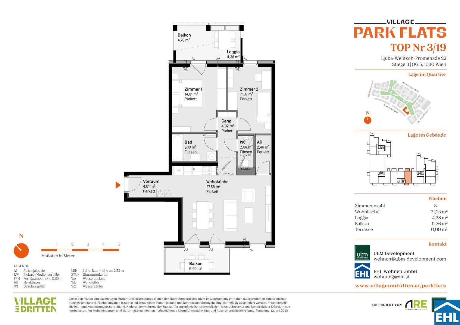 Detaillierter Grundriss einer Wohnung mit Balkon und Loggia.