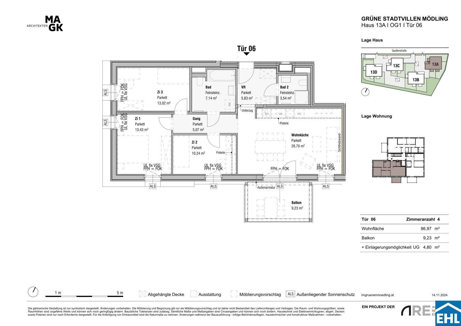 Detaillierter Grundriss einer Wohnung mit Balkon und mehreren Zimmern.