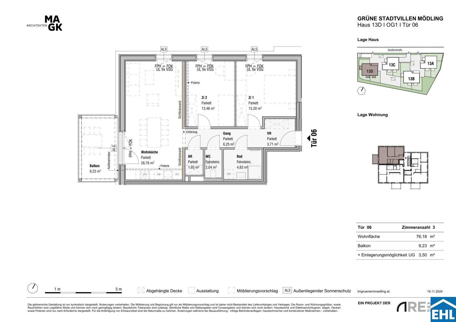 Detaillierter Grundriss einer Wohnung mit drei Zimmern, Balkon und klarer Raumaufteilung.