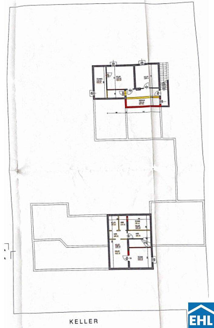 Grundriss des Kellers mit Abstellräumen und Technikbereich.