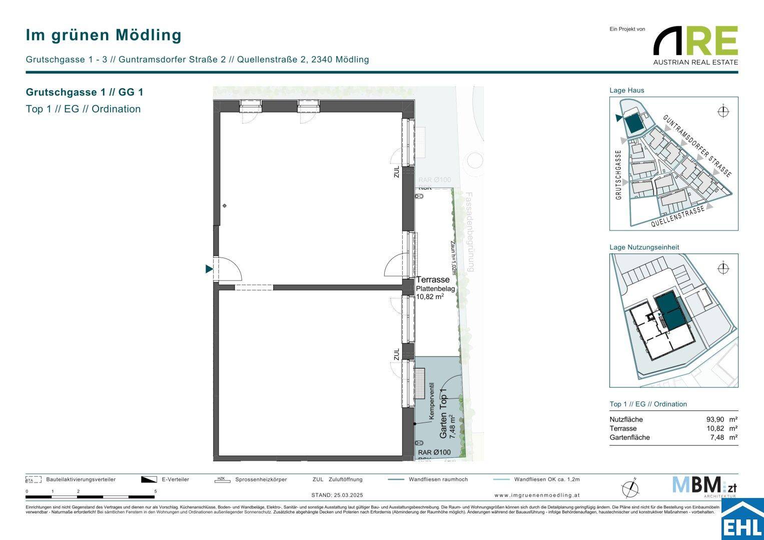 Grundrissplan einer Erdgeschosswohnung mit direktem Zugang zu einer Terrasse und einem privaten Gartenbereich.