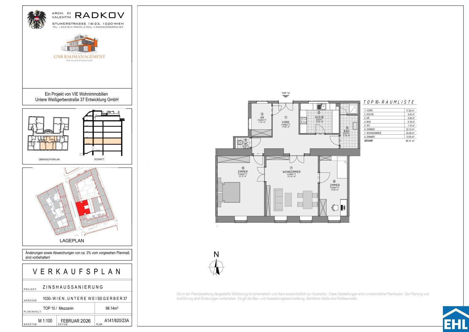 Grundrissplan einer Wohnung mit zwei Schlafzimmern, separater Küche und Balkon.