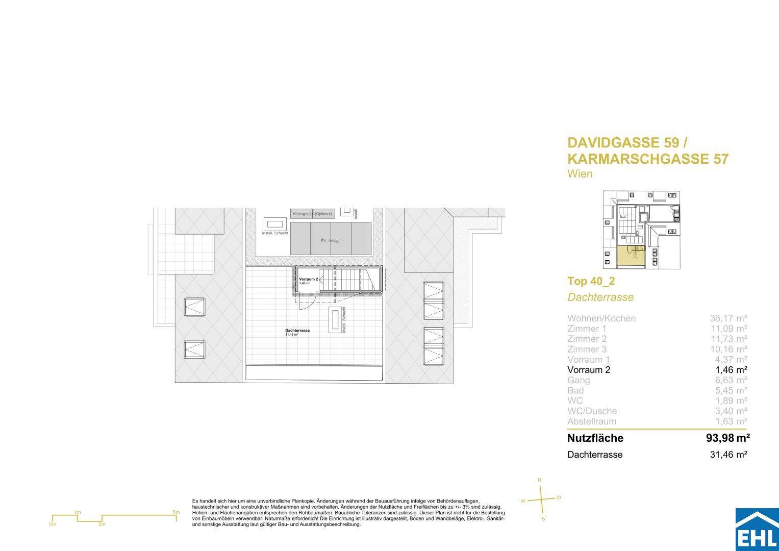 Grundriss des Dachgeschosses mit Fokus auf die großzügige Dachterrasse und den Zugang.