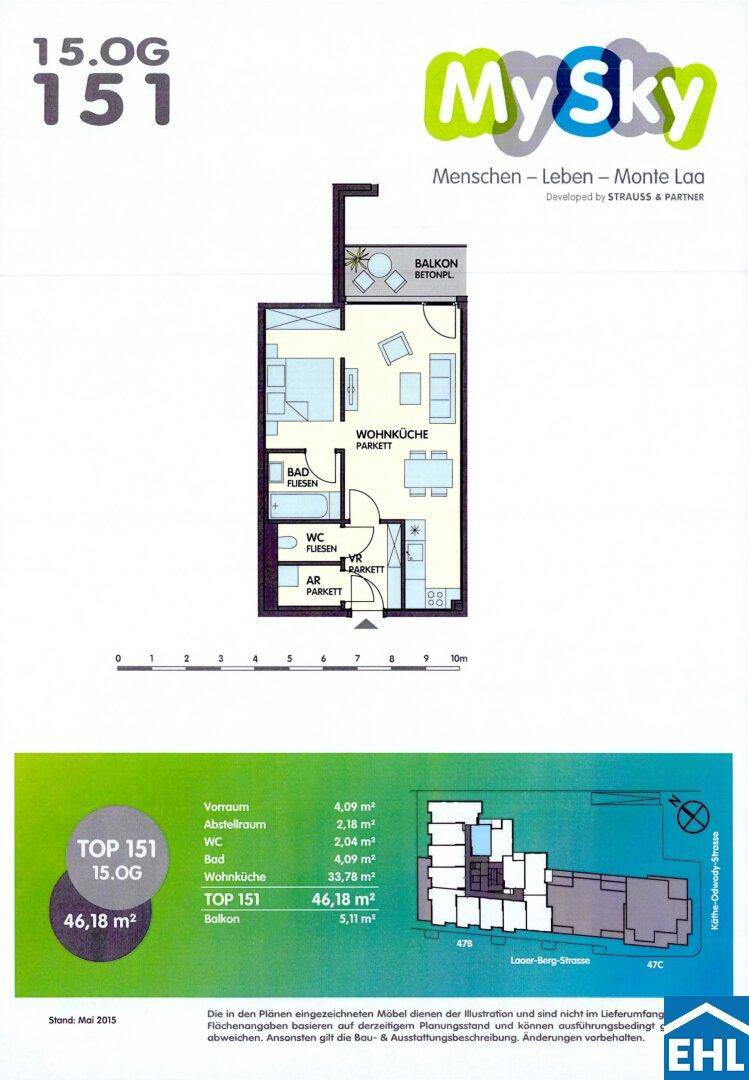 Detaillierter Grundriss einer Wohnung mit Balkon und klarer Raumaufteilung.