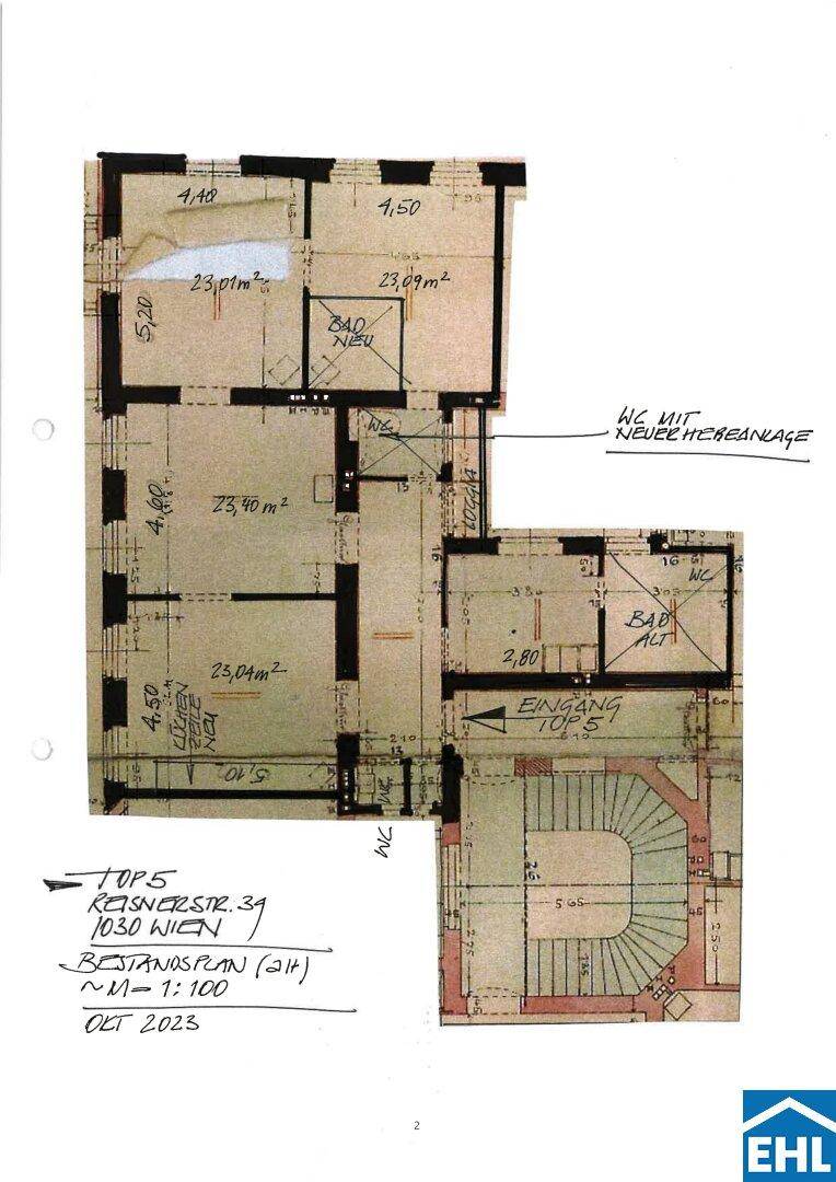 Grundrissplan der Wohnung mit Raumaufteilung und Flächenangaben.