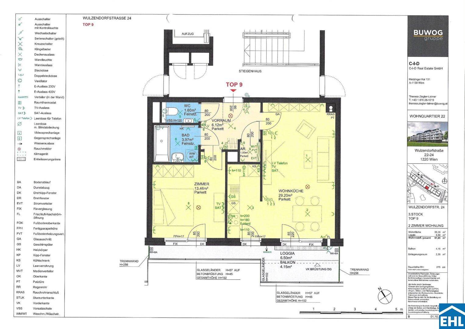 Detaillierter Grundriss der Wohnung mit Zimmeraufteilung, Balkon und Loggia.