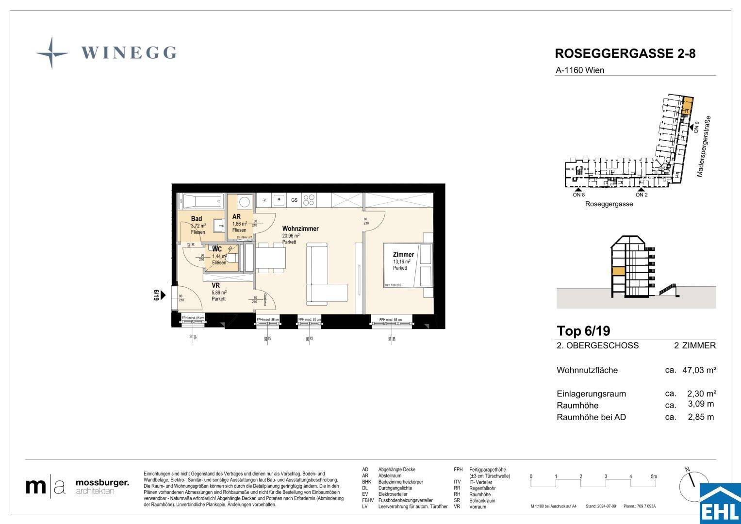 Grundriss einer 2-Zimmer-Wohnung mit separatem Schlafzimmer, Bad und integrierter Küche im Wohnbereich.
