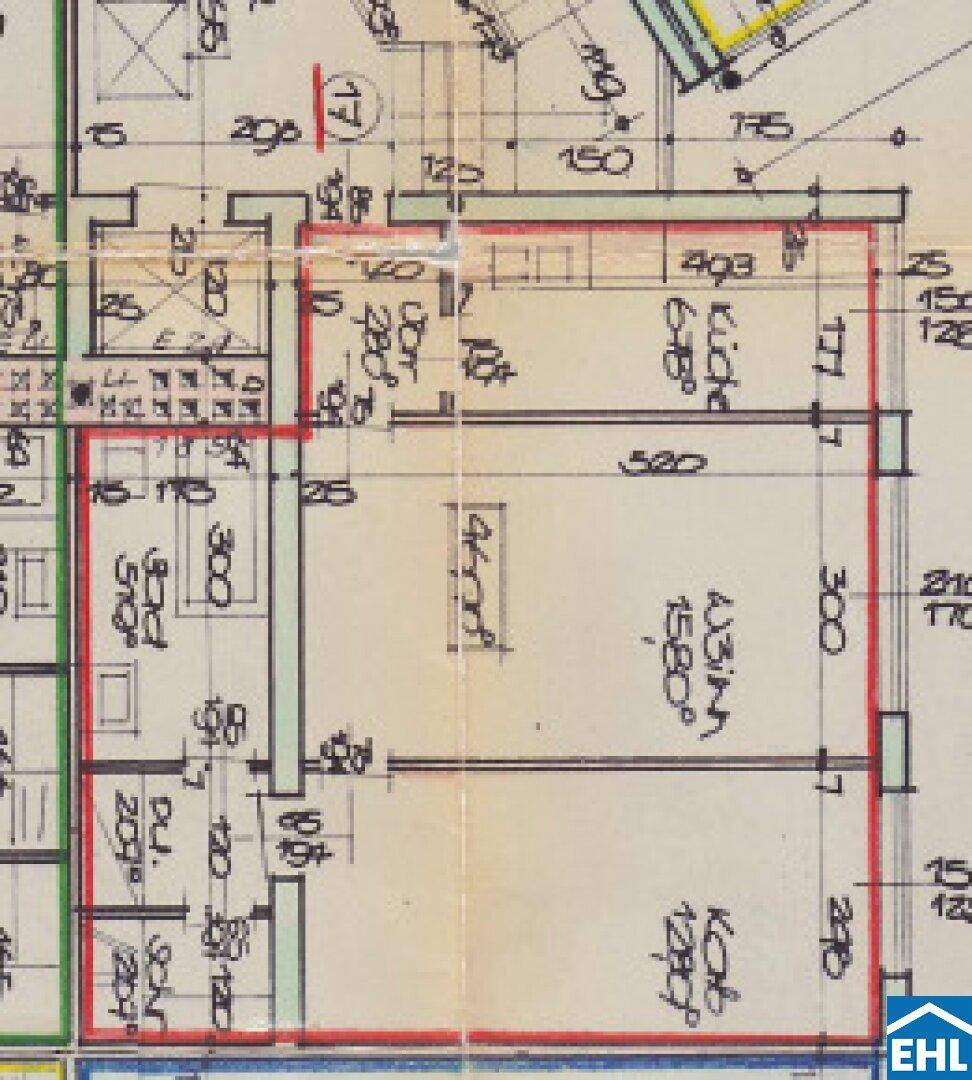 Detaillierter Grundriss einer Wohnung mit Raumaufteilung und Maßangaben.