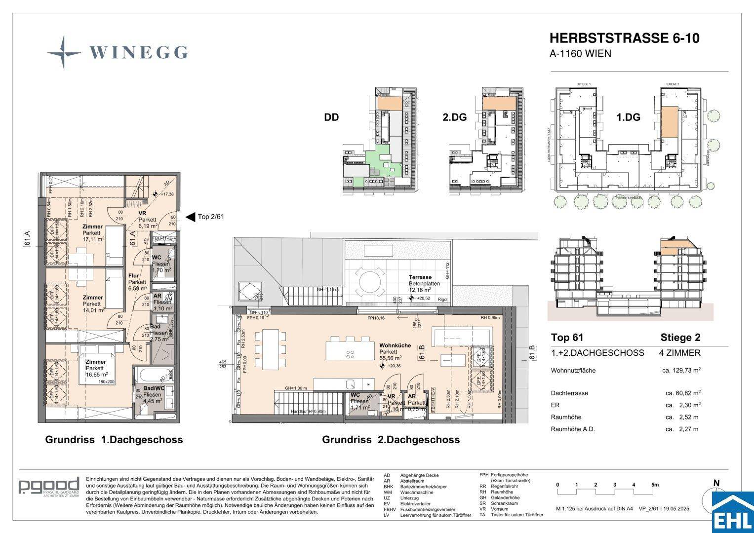 Grundriss des 1. und 2. Dachgeschosses mit Terrasse und offenem Wohnbereich.