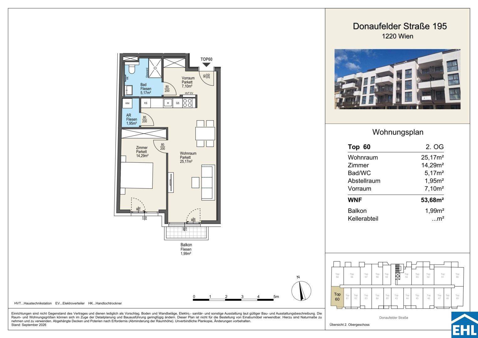 Grundriss einer Wohnung mit Balkon, Schlafzimmer und offenem Wohnbereich.