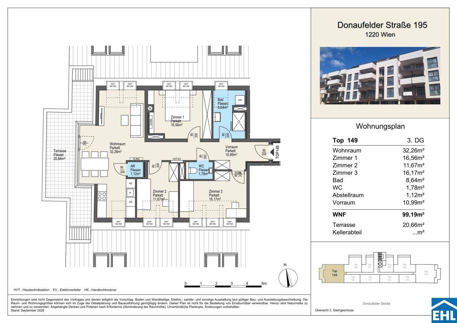 Detaillierter Grundriss einer Wohnung mit Terrasse und mehreren Zimmern.