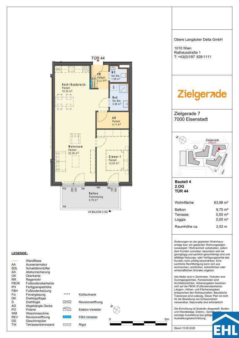 Detaillierter Grundriss einer 2-Zimmer-Wohnung mit Balkon, separatem WC und Abstellraum.