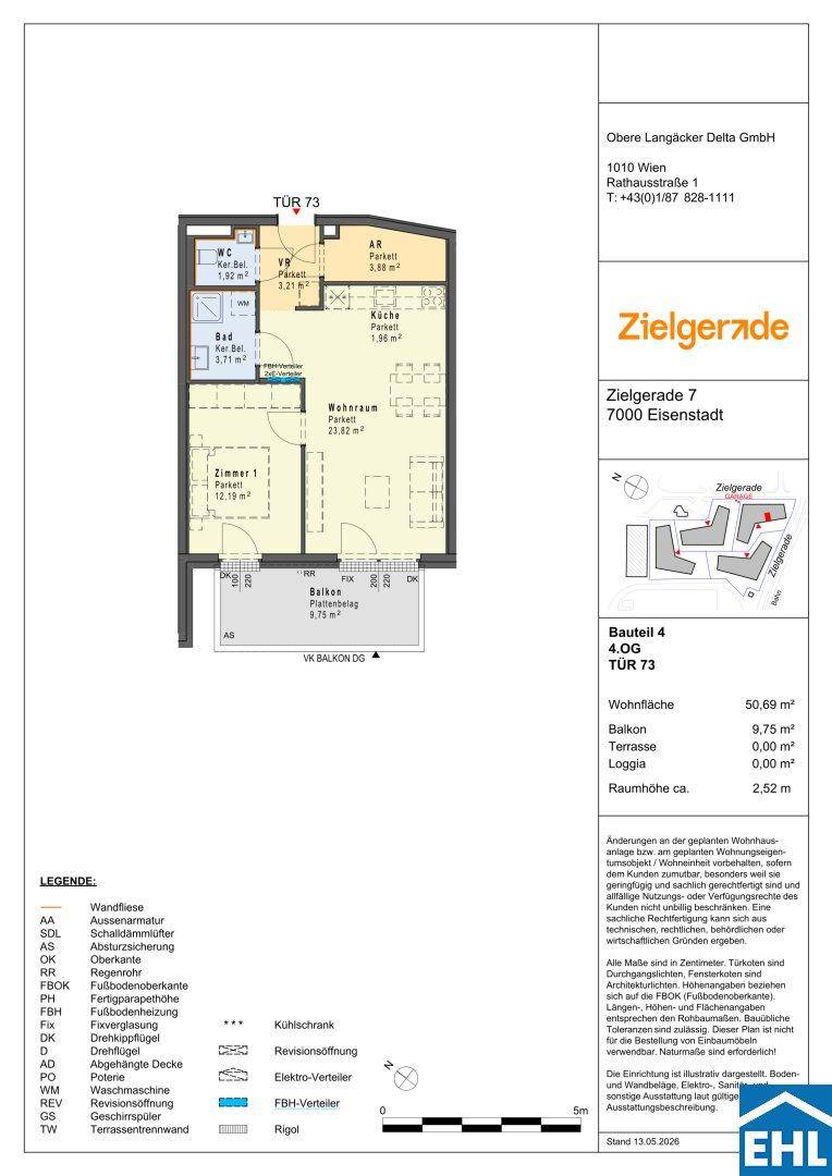 Detaillierter Grundriss der Wohnung mit Raumaufteilung, Balkon und separatem WC.
