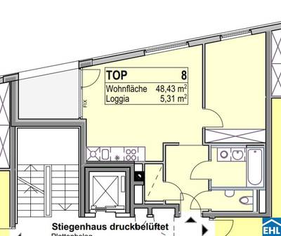 2-Zimmer-Wohnung mit Loggia, 48 m², Landstraße, Landstraße